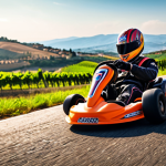 **

"A vibrant kart racing scene in Italy, featuring a kart drifting around a tight corner with sparks flying. Focus on the 'Perfect Charge' boost effect, with a visual indication of the speed boost. In the background, include the Tuscan countryside, like rolling hills and vineyards, in a cartoon style."

**