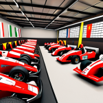 Kart Selection & Customization**

Prompt: "A vibrant, stylized kart racing scene. Focus on a garage setting where a racer is choosing between various karts, each with unique paint jobs and accessories (Italian flag stripes, Ferrari red color options, stylish spoilers). Include tools and customization options visible in the background. Emphasize the excitement of personalization. Art style: cartoonish, bold colors, slightly exaggerated features."

**