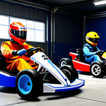 Kart Customization Showcase**

"A vibrant and colorful scene showcasing a variety of KartRider karts, each uniquely customized with different paint jobs, spoilers, and accessories. Karts are displayed in a clean, well-lit garage environment. Focus on the customization options available to players. fully clothed characters standing beside their karts, admiring their modifications. Appropriate attire. safe for work, professional, perfect anatomy, correct proportions, natural pose, well-formed hands, proper finger count, natural body proportions, high quality."

**