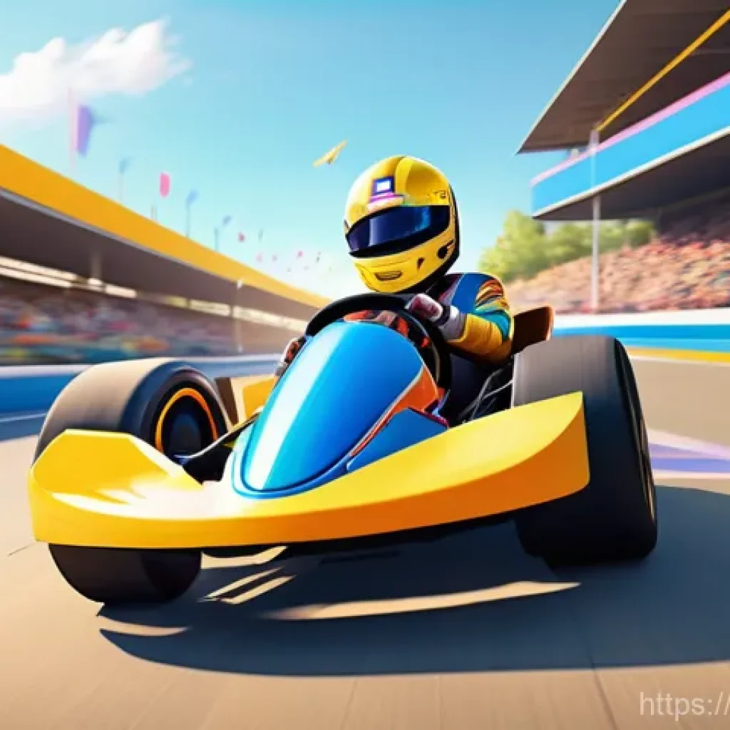 카트라이더 개발 역사 - A dynamic, vibrant, and joyful 3D cartoon-style illustration of four diverse young adult and teenage...