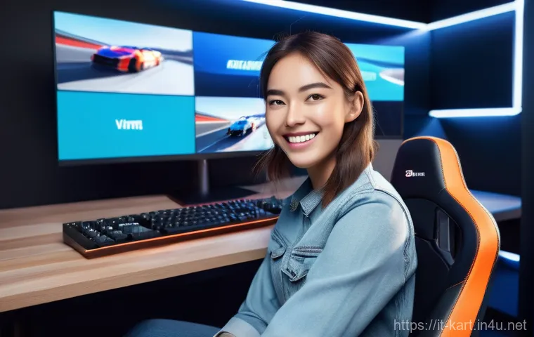 카트라이더 인기 스트리머의 비법 - A dynamic and cheerful female streamer, in her mid-20s, with a bright smile, actively engaging with ...