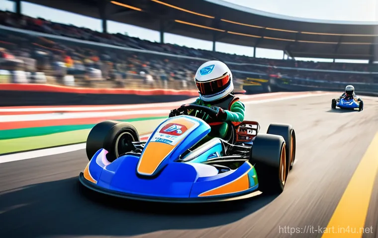 카트라이더 게임 트랙 공략법 - **Prompt 1: The Apex of a Perfect Drift**
    A highly dynamic, low-angle shot of a male racer, in h...
