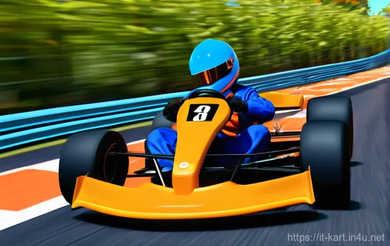 카트라이더 초보 유저 가이드 - **Prompt for "Beginner's First Race":**
    "A bright and lively cartoon racing game scene featuring...