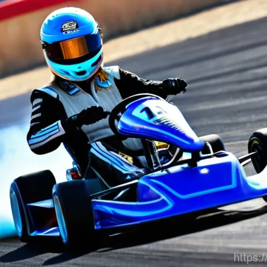 카트라이더 초보 유저를 위한 드리프트 비결 - **Prompt:** A dynamic, wide shot of a female KartRider racer skillfully executing a "Drag Extend" on...