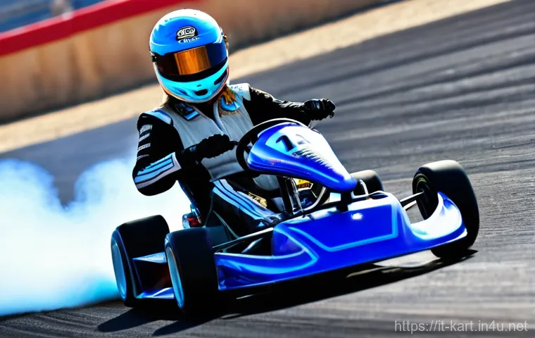 카트라이더 초보 유저를 위한 드리프트 비결 - **Prompt:** A dynamic, wide shot of a female KartRider racer skillfully executing a "Drag Extend" on...
