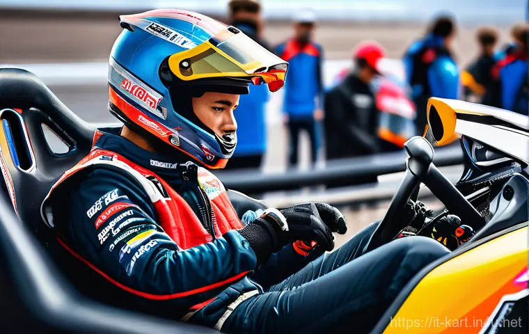 카트라이더 초보 유저를 위한 드리프트 비결 - **Prompt:** A close-up, focused shot of a male KartRider racer practicing "Pre-Curving" in a brightl...