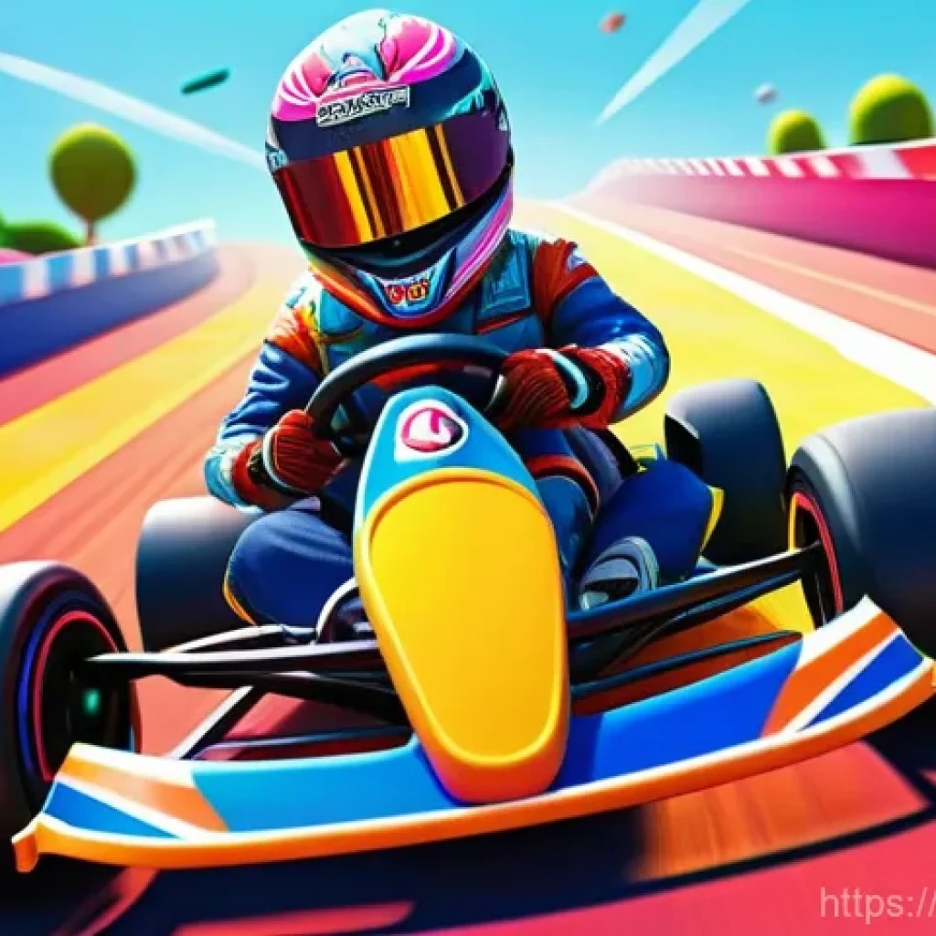 카트라이더 드리프트 초보자 연습 - **Prompt:** A dynamic, high-energy kart racing scene on a vibrant, fantastical track. The setting is...