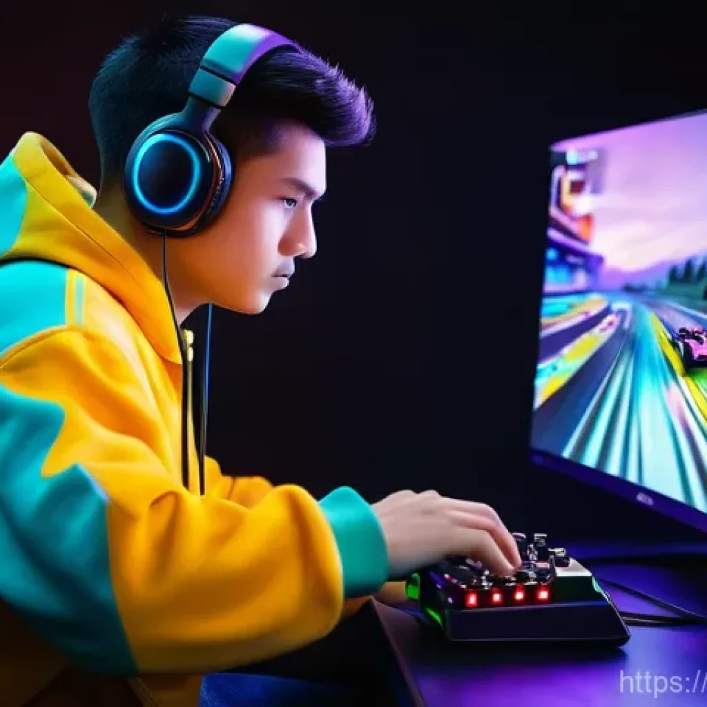 카트라이더 신규 유저 적응 시간 - **"A close-up shot of a young adult gamer (age 16-25, fully clothed in a comfortable hoodie and jean...