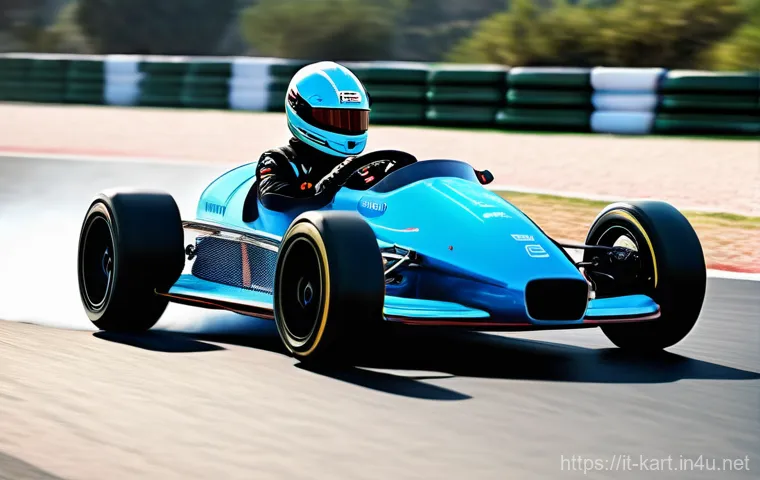 카트라이더 신규 유저를 위한 트랙별 공략법 - **Dynamic Italian Drifting:**
    "A high-speed, dynamic shot of a futuristic racing kart, designed ...