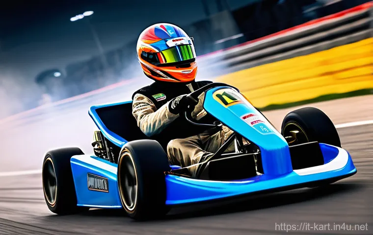 카트라이더 신규 트랙과 드리프트 조언 - **Prompt:** A dynamic, high-speed kart racing scene featuring a diverse, young adult racer skillfull...
