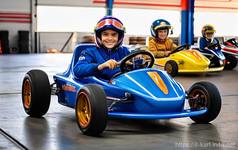 카트라이더 이벤트 참여 후기 - **"Dynamic kart racing scene on a futuristic city track at dusk, with an 'electric blue' custom kart...