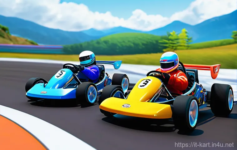 카트라이더 베타 버전 리뷰 - **Prompt 1: Customized Racer in Vibrant Pit Stop**
    "A cheerful, cartoon-style character, reminis...