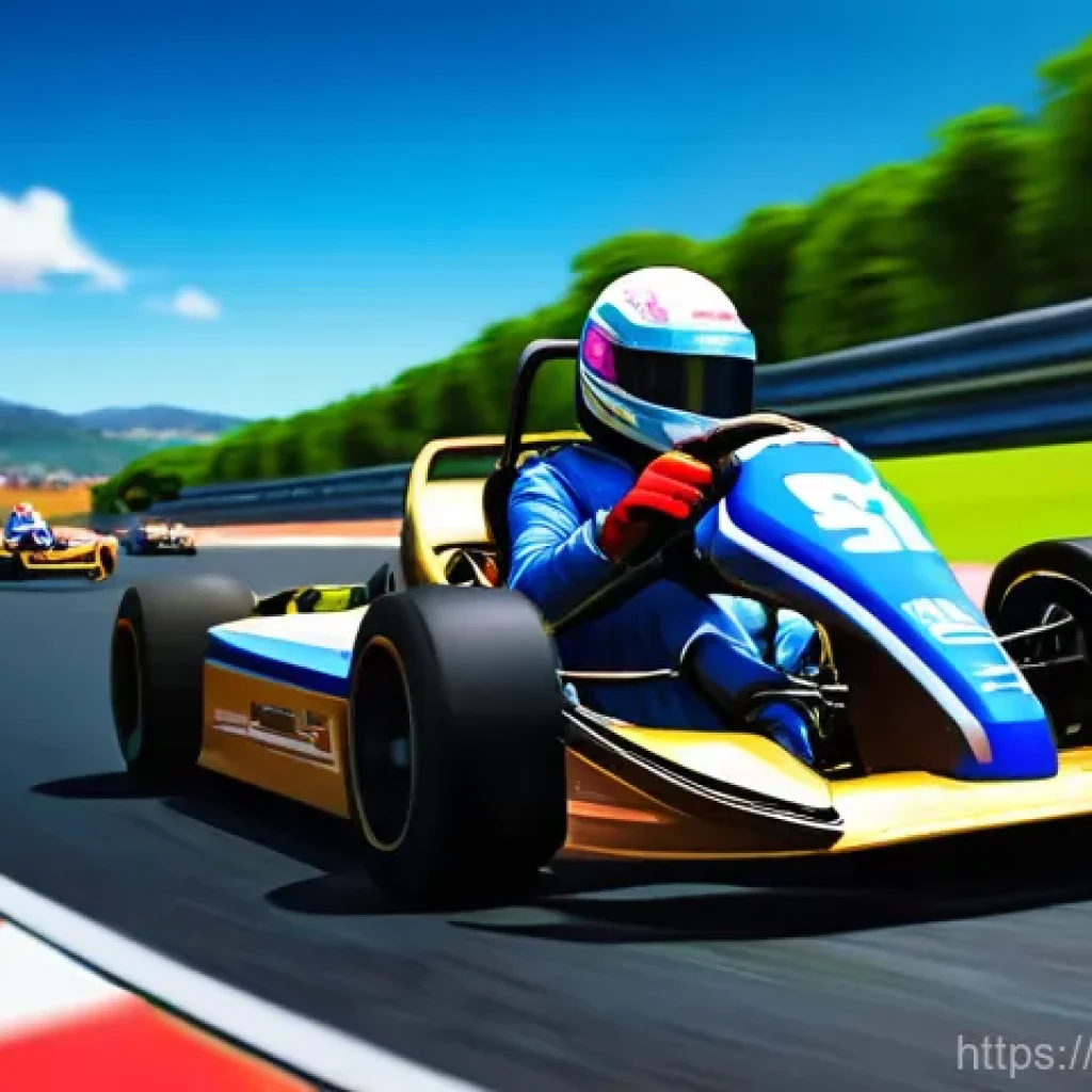 카트라이더 아이템 설정 최적화 - A dynamic, high-octane scene from a vibrant kart racing game. In the foreground, a confident male ra...