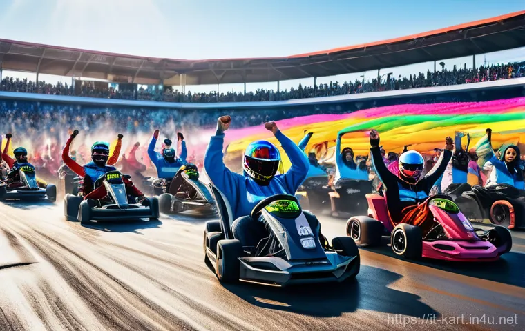 카트라이더 커뮤니티 활동 팁 - A diverse group of young adult and teenage KartRider players, both male and female, are gathered in ...
