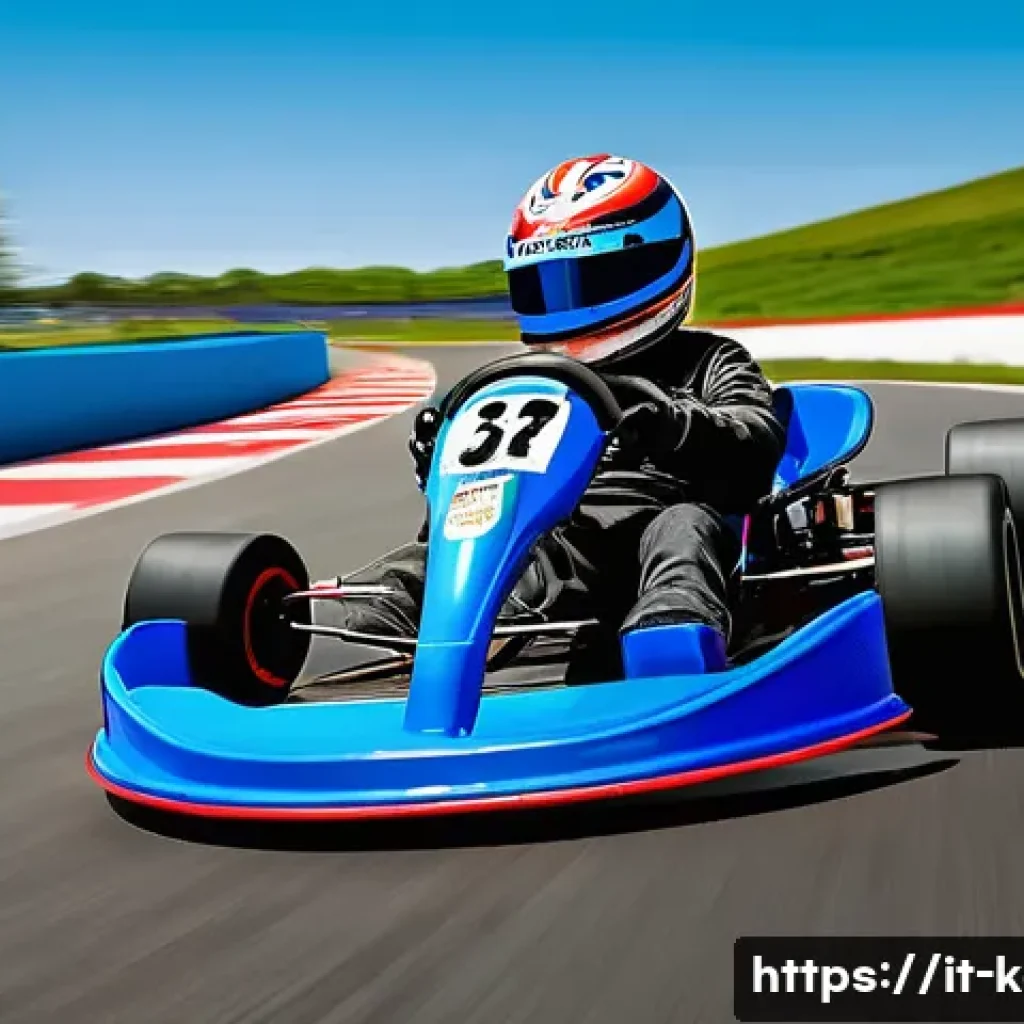 카트라이더 트랙 공략을 위한 주요 팁 - **Dynamic Drift on a Sunny Racetrack**
    A vibrant, slightly cartoonish racing kart, designed like...
