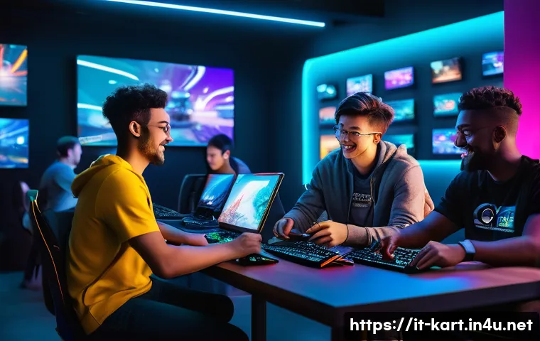 카트라이더 베타 테스트 참여 방법 - A vibrant and dynamic scene of an online gaming beta test community gathering: diverse young adults ...