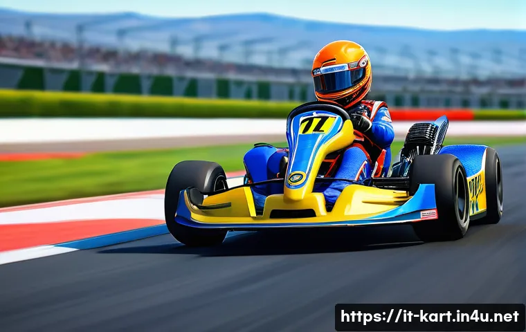 카트라이더 이벤트 코인 획득법 - A dynamic kart racing scene set on a vibrant, twisting track with sharp curves and colorful surround...