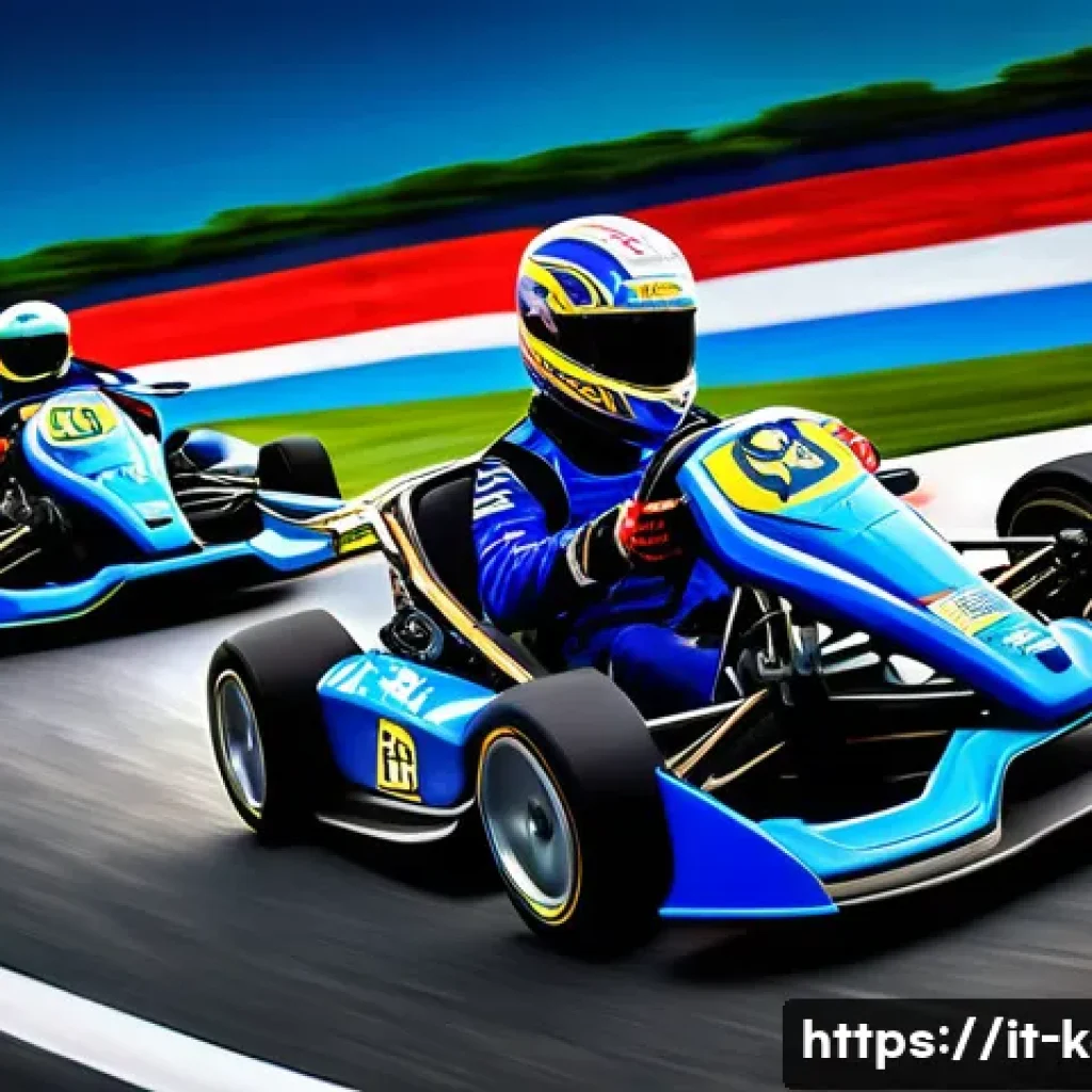 카트라이더 프로 리그 관전 포인트 - A dynamic scene of a professional KartRider Pro League race featuring the Blue Lightning team, chara...
