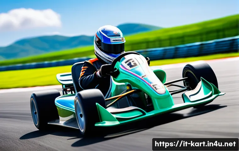 카트라이더 신규 트랙 초보 공략 - A dynamic racing scene on a modern karting track featuring a skilled driver executing a precise drif...