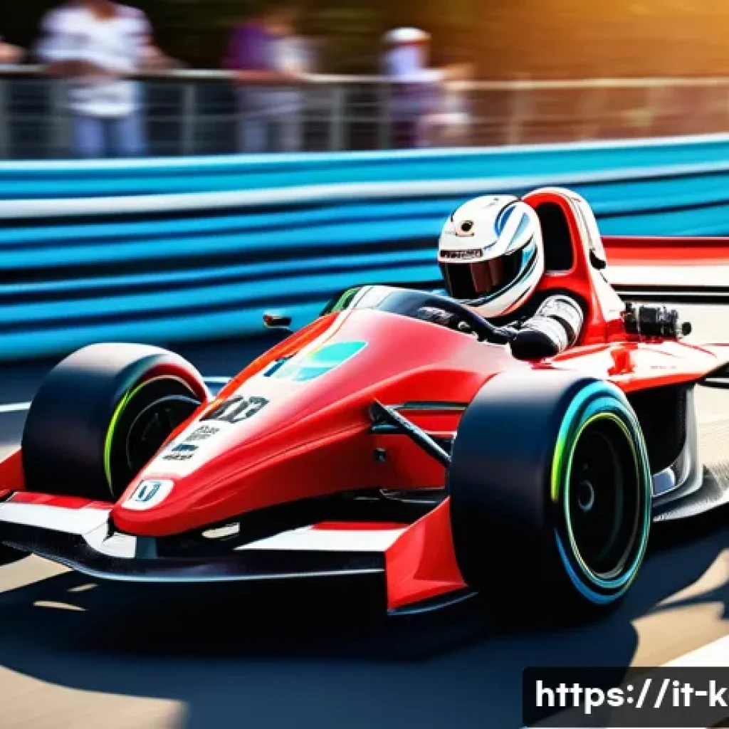 카트라이더 공략 블로그 추천 - A dynamic kart racing scene on a vibrant, detailed track with sharp curves, showcasing a skilled dri...