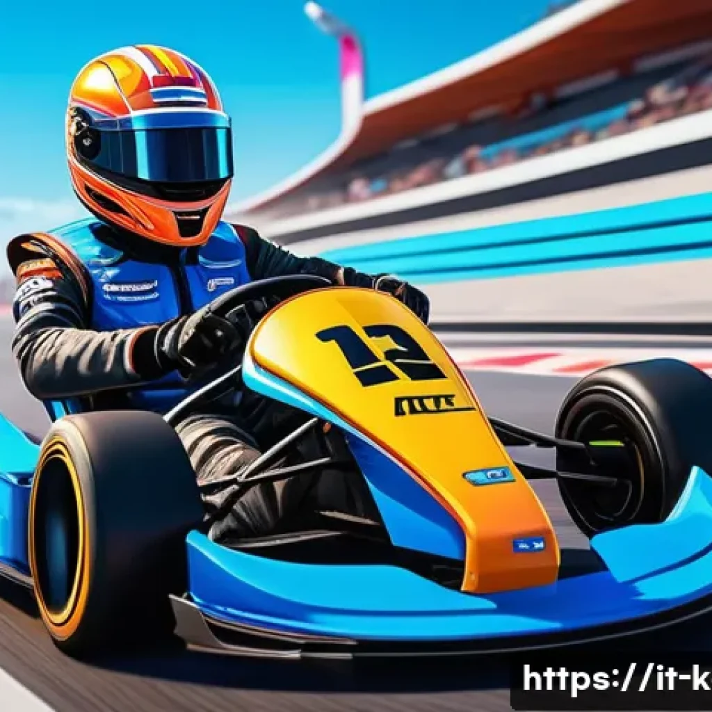 카트라이더 유저 피드백 반영 사례 - A vibrant and dynamic KartRider race scene set on a colorful, futuristic track with smooth curves an...