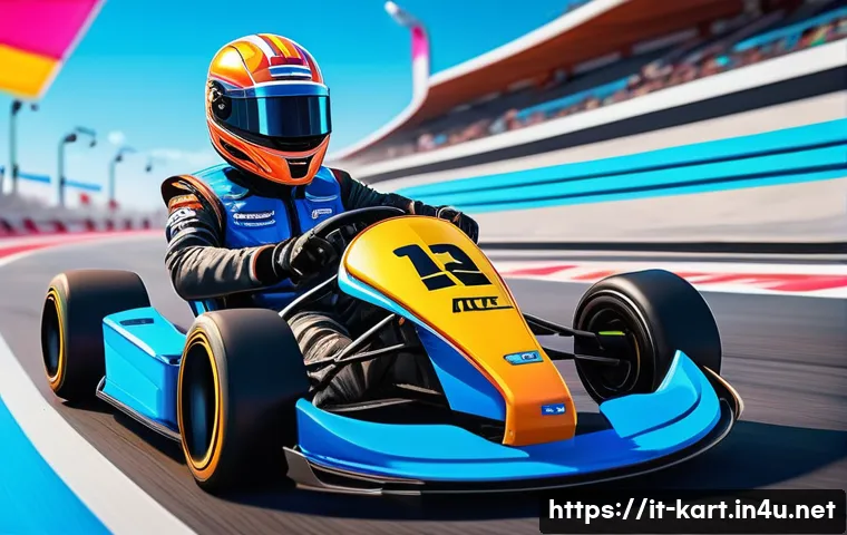 카트라이더 유저 피드백 반영 사례 - A vibrant and dynamic KartRider race scene set on a colorful, futuristic track with smooth curves an...
