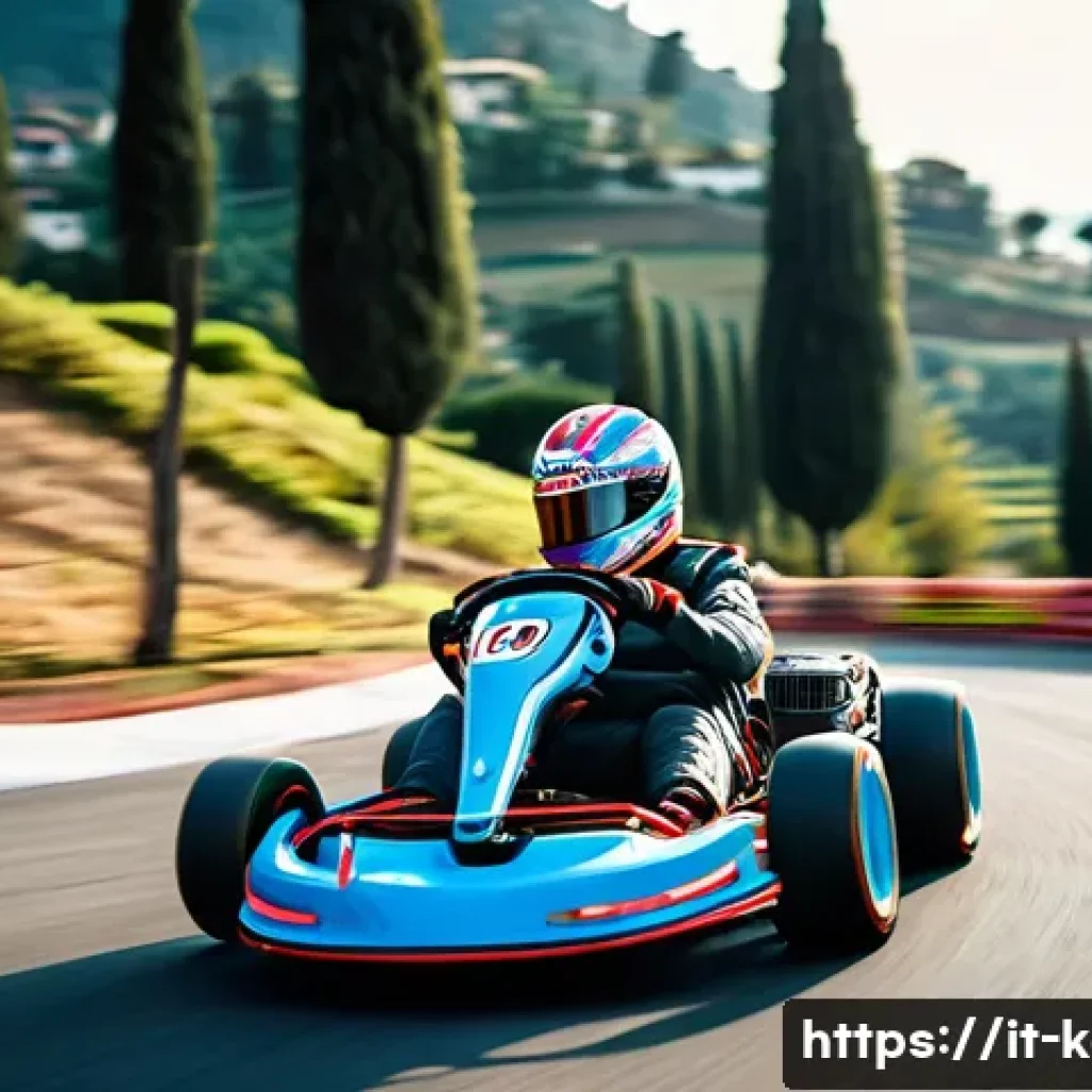 카트라이더 아이템전 활용법 - A dynamic racing scene on a winding Italian countryside track during a sunny afternoon, showing a sl...