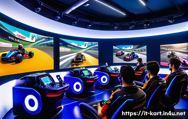 카트라이더 리그 프로모션 - A dynamic esports tournament scene featuring enthusiastic adult players competing in the KartRider L...