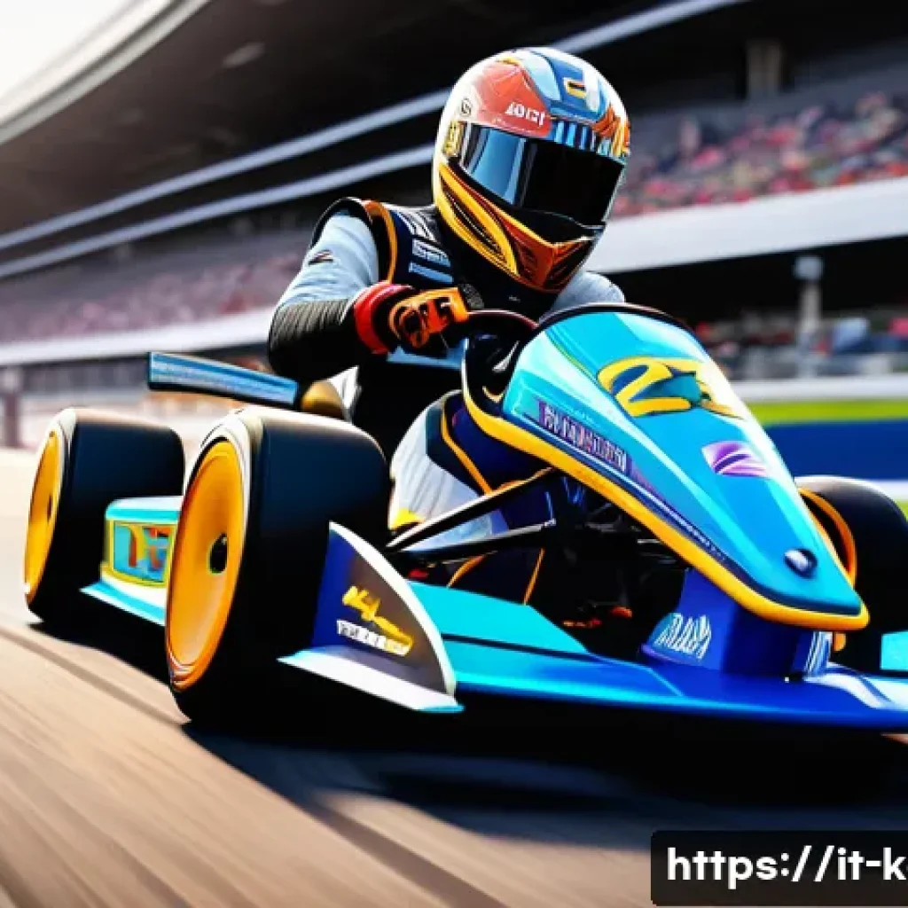 카트라이더 프로 선수 이력 - A detailed digital illustration of a professional KartRider player in an intense race environment, s...
