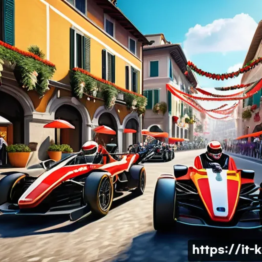 카트라이더 이벤트 성공 사례 - A vibrant online gaming event scene featuring diverse players from Italy engaging in KartRider chall...