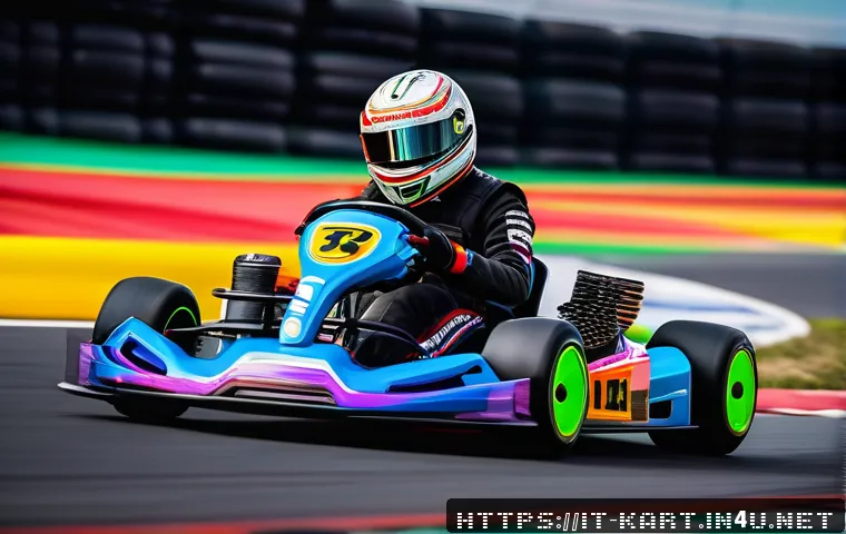 카트라이더 스피드전 타임 어택 방법 - A dynamic kart racing scene on a vibrant, colorful track resembling Rainbow Road, featuring a young ...