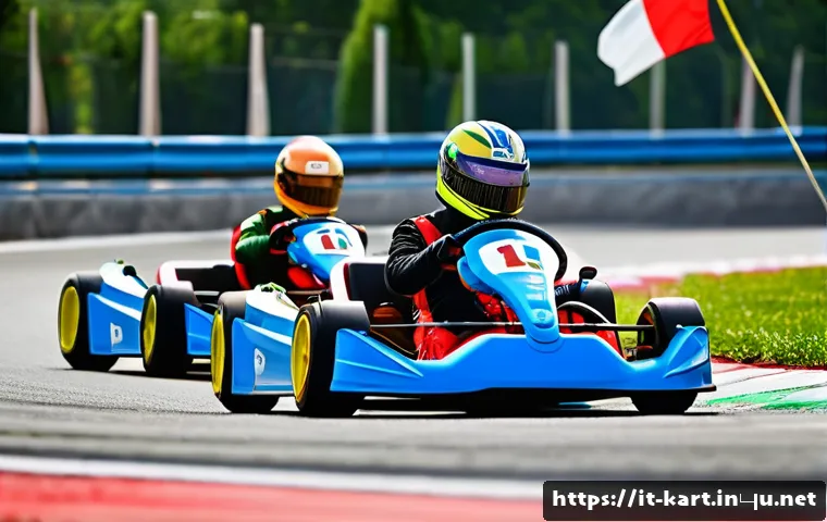 카트라이더 초보 유저와 팀플레이의 재미 - A dynamic kart racing scene on a vibrant Italian-themed track featuring tight curves and colorful bu...