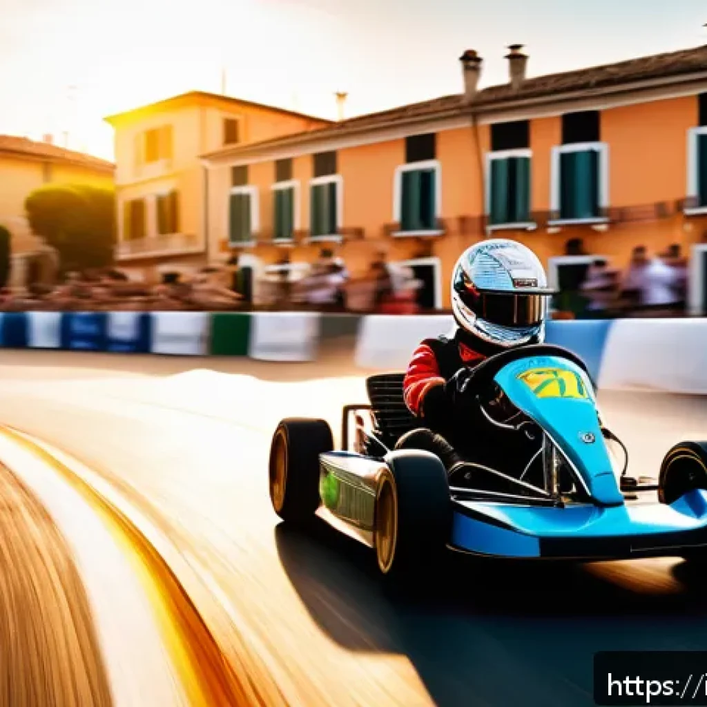 카트라이더 초보 유저를 위한 레벨업 플랜 - A dynamic kart racing scene on a vibrant, winding track set in a colorful Italian coastal town durin...