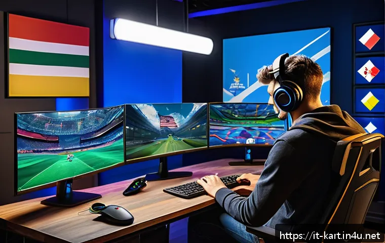 카트라이더 해외 서버 접속 방법 - A dynamic digital illustration of an international KartRider gaming setup focused on European and No...
