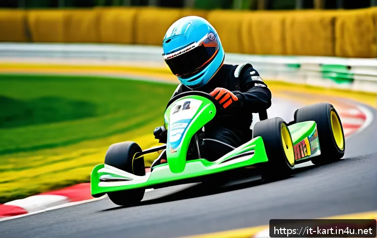 카트라이더 이벤트 성공 비결 - A dynamic racing scene of a kart drifting expertly through a tight curve on a vibrant, detailed Kart...