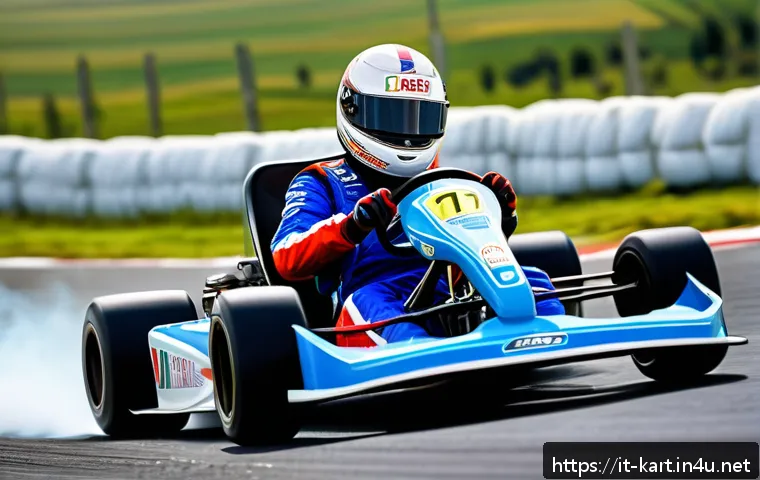 카트라이더 트랙 활용 방법 - A dynamic scene of a competitive kart racing game set on a tight, twisting race track in Italy, show...