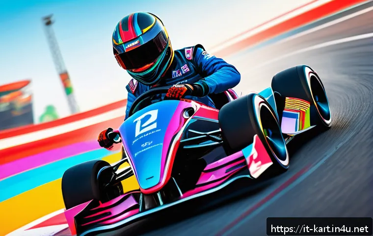 카트라이더 신규 캐릭터와 업데이트 정보 - A dynamic racing scene featuring a newly introduced agile character wearing sleek racing gear and st...