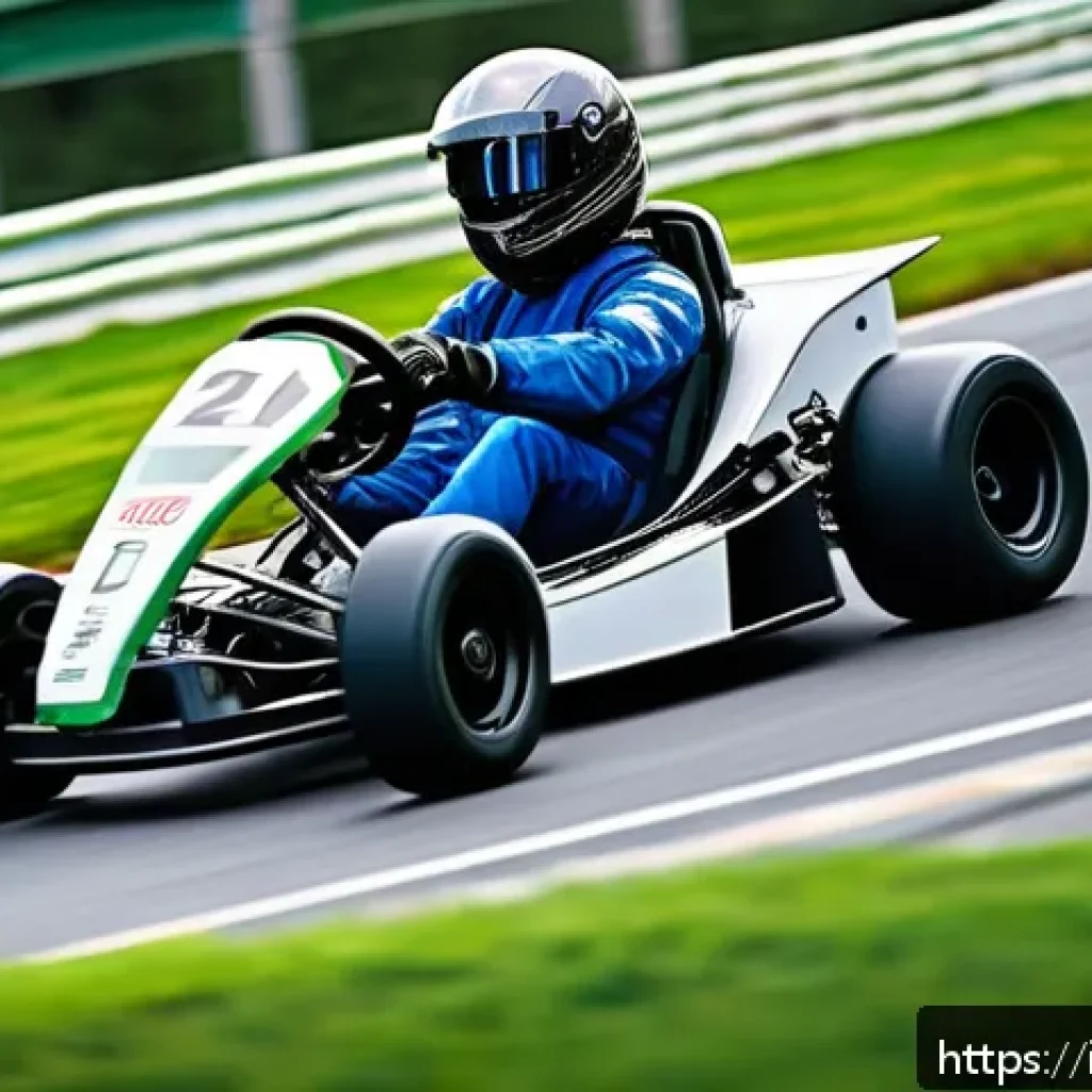 카트라이더 초보 유저의 트랙 공략과 드리프트 전략 - A dynamic go-kart racing scene on a technical track with a sharp hairpin turn, showcasing a balanced...