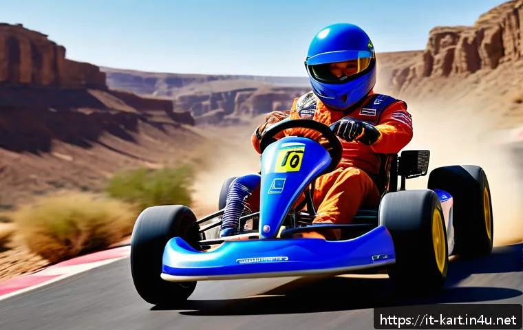 카트라이더 경기장별 전략 - A dynamic kart racing scene set in a vast desert canyon environment, featuring wide sweeping curves ...