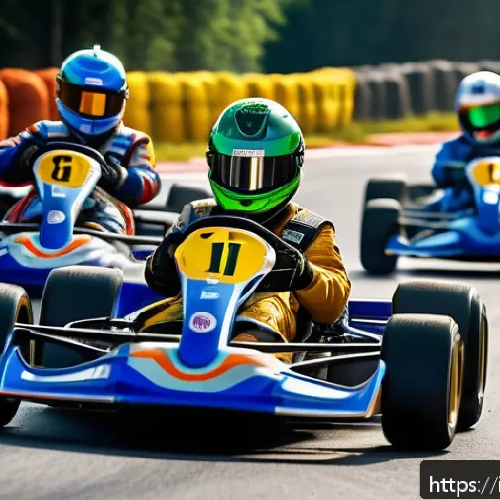 카트라이더 아이템 활용 전략 - A dynamic racing scene on a winding kart track featuring multiple racers in colorful racing suits an...