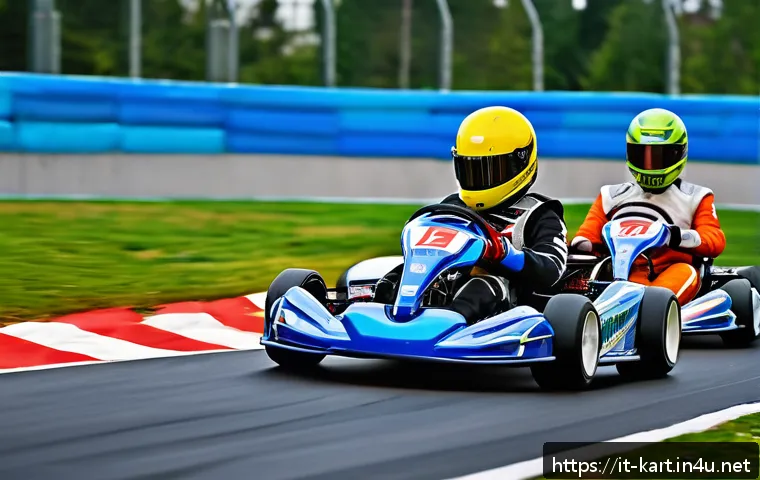 카트라이더 게임 초보자 튜토리얼 - A dynamic kart racing scene on a winding technical track during daytime, featuring a diverse group o...