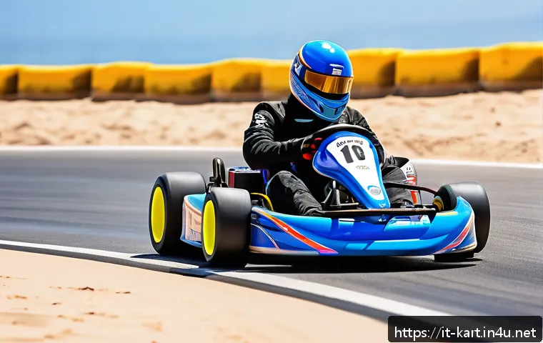 카트라이더 스피드전 고수 되는 법 - A dynamic kart racing scene on the "Ocean Track," featuring a sleek racing kart hugging the innermos...