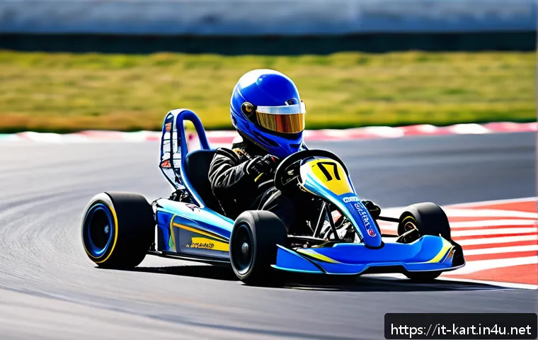 카트라이더 초보 유저의 드리프트 활용 공략 - A dynamic racing scene featuring a sleek go-kart drifting sharply around a tight corner on a profess...