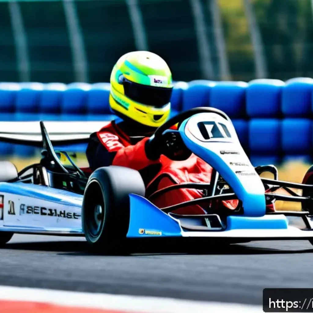 카트라이더 초보 유저와 드리프트 노하우 - A dynamic scene of a professional go-kart drifting skillfully on a dry asphalt track during daytime,...