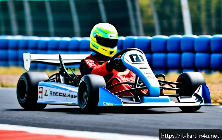카트라이더 초보 유저와 드리프트 노하우 - A dynamic scene of a professional go-kart drifting skillfully on a dry asphalt track during daytime,...