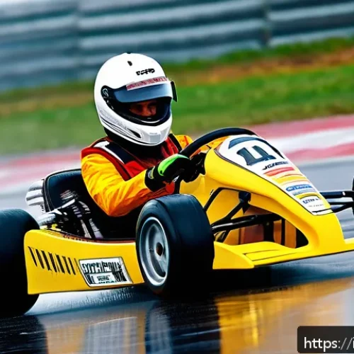 카트라이더 신규 업데이트와 드리프트 기술 - A dynamic kart racing scene on a wet and slippery Italian racetrack, showcasing a driver expertly co...
