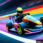 카트라이더 퀘스트 시스템 최적화 - A vibrant scene of a futuristic kart racing game set in a colorful, dynamic race track environment. ...