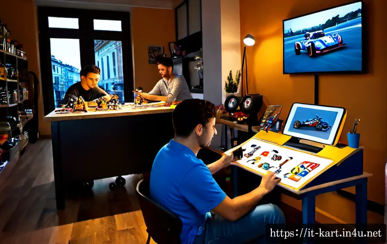 카트라이더 팬아트 대회의 성공 전략과 유저 참여 - Photorealistic evening scene in a stylish Milan apartment studio, a diverse group of young Italian r...