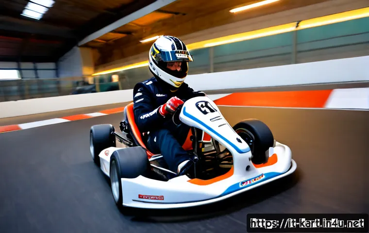 카트라이더 드리프트 챌린지 - Photorealistic indoor electric kart racing challenge at a modern Italian motorsport center, a focuse...