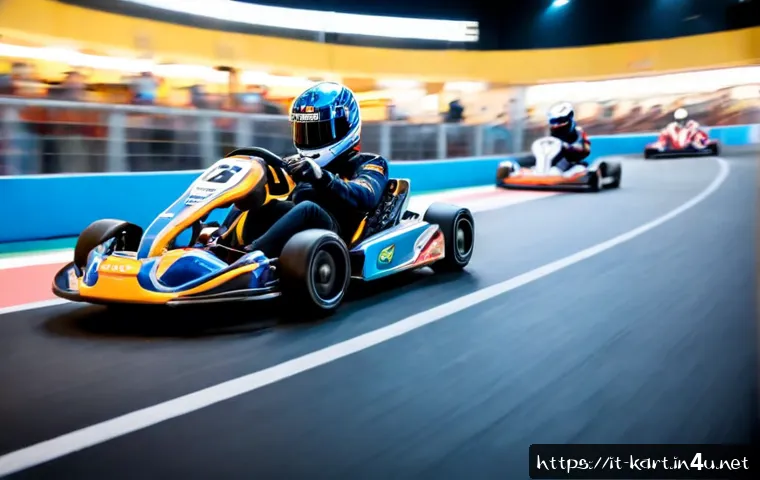 Home 17 카트라이더 리그 하이라이트 모음 - Photorealistic indoor kart racing esports arena in Italy, two helmeted drivers in colorful go-karts ...